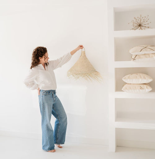 NOA MAY Hanglamp Zarah - naturel - palmblad - Ø 55 x h 45 cm