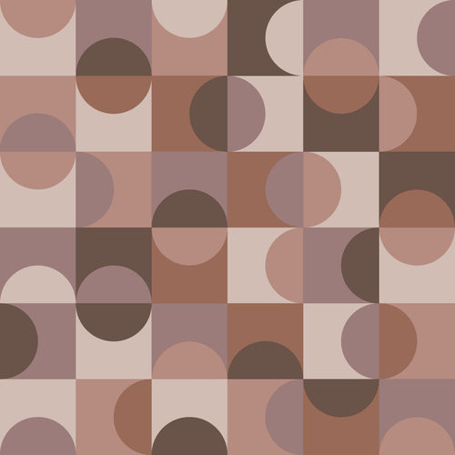 ESTAhome behang cirkels in Bauhaus stijl bruin en mauve paars - 50 x 900 cm - 131241 - vtwonen shop