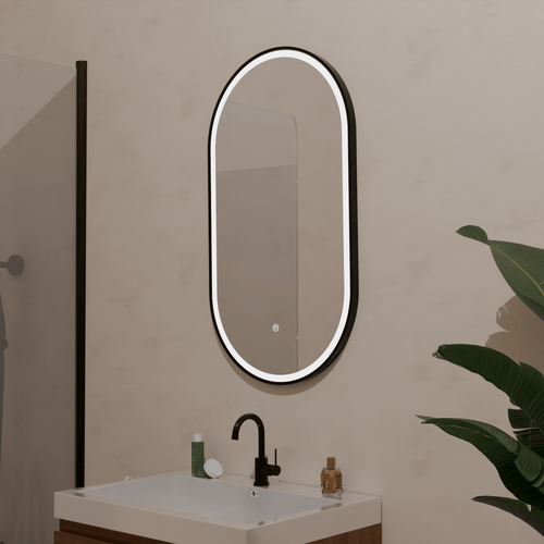 LOMAZOO badkamerspiegel Leipzig - met LED verlichting - ovaal - zwart - 50 x 90 cm