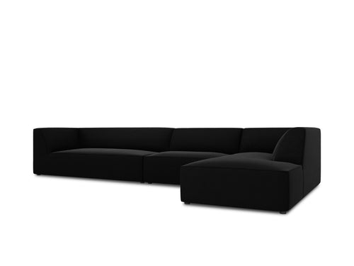 Micadoni rechter hoekbank Ruby 5-zits, flueel, zwart - 180x366x69cm