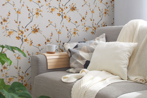 Livingwalls behang bloemmotief wit, geel en grijs - 53 cm x 10,05 m - AS-385202 - vtwonen shop
