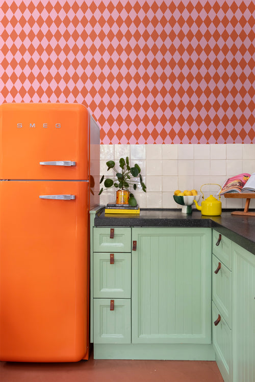 ESTAhome behang ruiten oranje en roze - 50 x 900 cm - 131602 - vtwonen shop