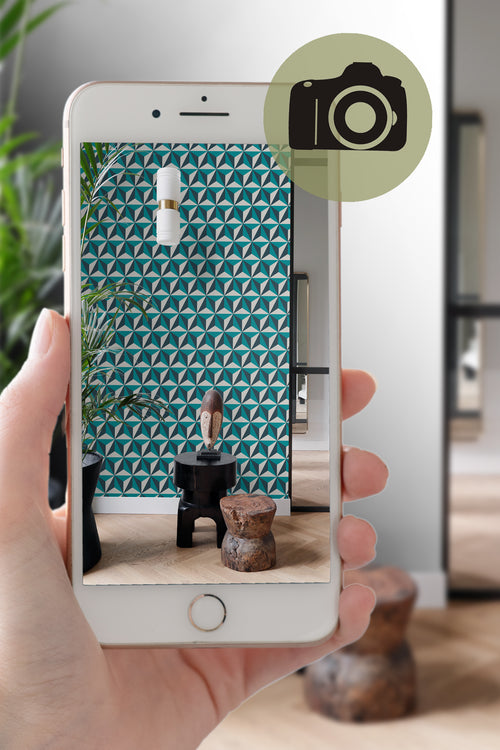 Origin Wallcoverings behang grafisch 3D motief turquoise - 53 cm x 10,05 m - 347449 - vtwonen shop