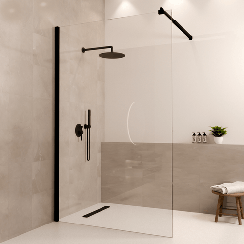 LOMAZOO douchewand Lima - inloopdouche - anti kalk nano coating - helder glas - 8 mm - zwart - 120 x 200 cm