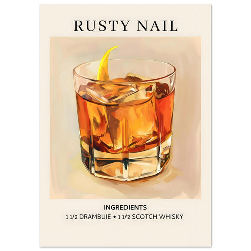 Artfulprints  Rusty Nail cocktail - Ingredients   poster A4 21x29.7 cm