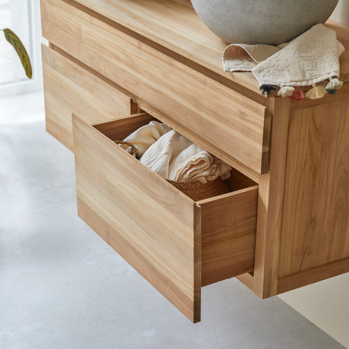 Tikamoon Massief teakhouten wastafelmeubel 120 cm - Naturel - vtwonen shop