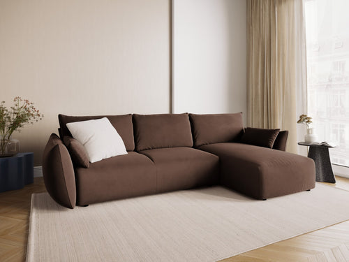 Cosmopolitan Design Converteerbare hoekbank rechts met opbergdoos Matera 4-zits, flueel chocolade - 173x253x86cm