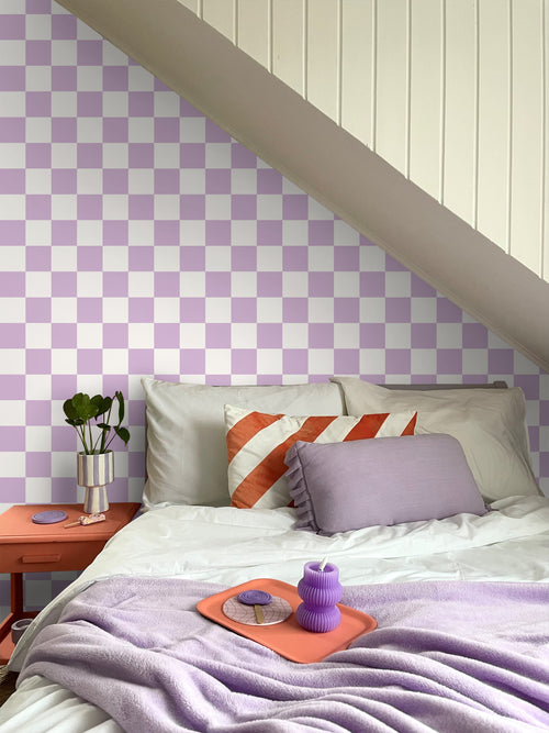 ESTAhome behang geblokt motief lila paars en wit - 53 cm x 10.05 m - 139997