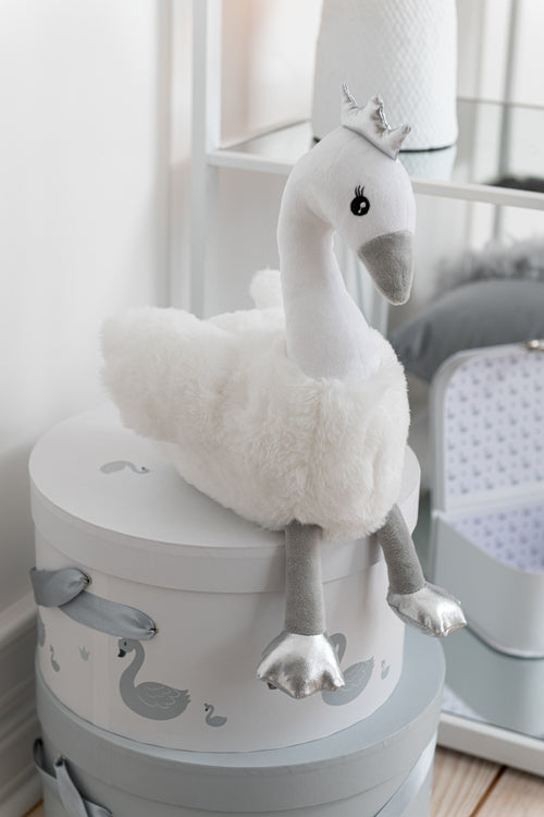 J-Line knuffel Zwaan - polyester - wit/grijs/zilver - small