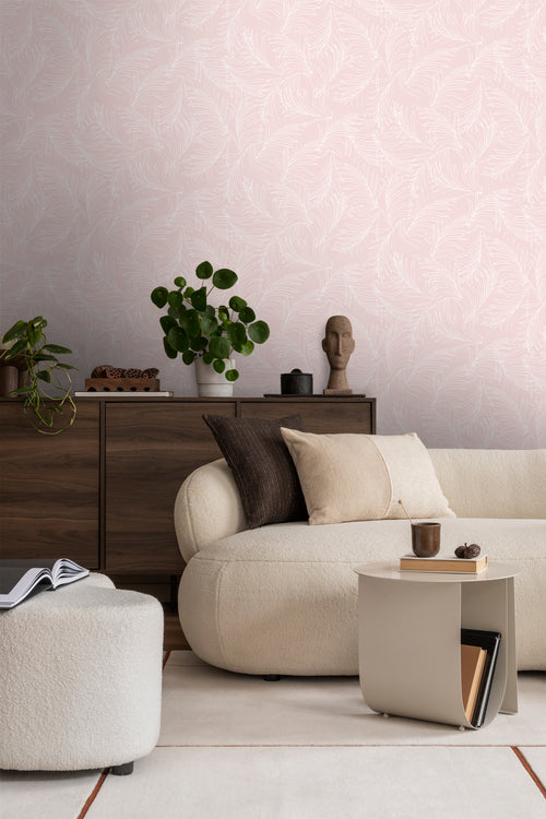 Sanders & Sanders behang veren roze en wit - 53 cm x 10 m - 640368