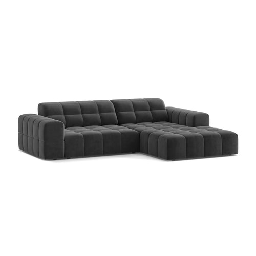 Cosmopolitan Design - Rechter hoekbank Chicago 3-zits, flueel grijs - 167x234x78cm