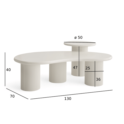 Furnhouse salontafel set Wave - Crème wit - Ø 50/130 cm