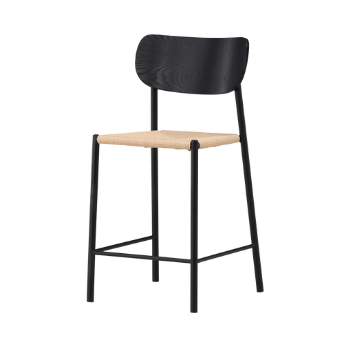 Nest living Rian Barkruk Met Rotan Zitting Zwart - 67 cm - vtwonen shop