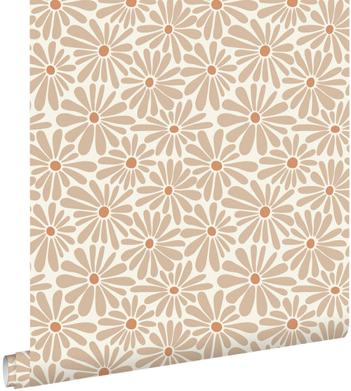 ESTAhome behang madeliefjes warm beige - 53 cm x 10.05 m - 131148 - vtwonen shop