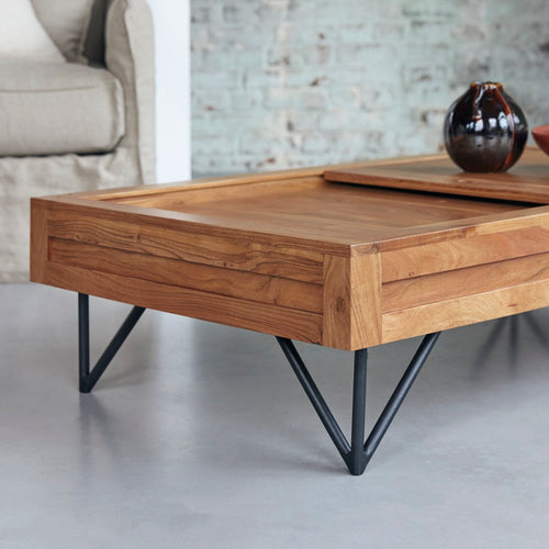 Tikamoon Massief acacia salontafel met opbergruimte - Donkerbruin - vtwonen shop