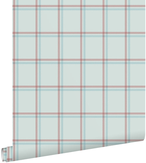 ESTAhome behang ruiten blauw en rood - 50 x 900 cm - 132165