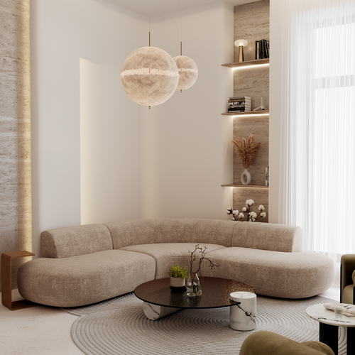 Premium Interiors - Hoekbank WONDER - gewaafd fluweel beige 90cm
