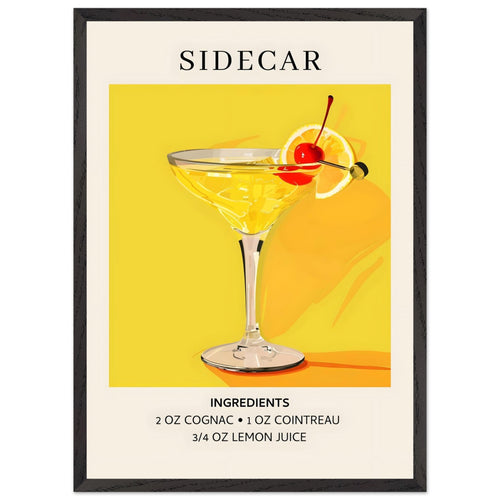 Artfulprints Poster met Lijst Sidecar cocktail II - Ingrediënten   - 50x70 cm - Geel