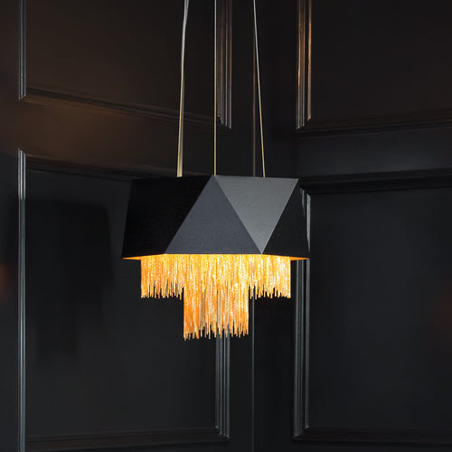 Elstead Zuma 6-lichts hanglamp, satijnzwart, goud, E27