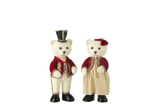 J-Line figuur Beer staand jongen/meisje - polyfoam/textiel - rood/goud - small - 2 stuks - vtwonen shop
