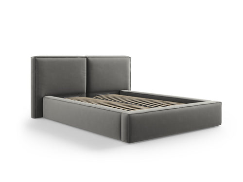 Micadoni Opbergbed met hoofdeinde Jodie 140x200cm, flueel, lichtgrijs - 228x194x108cm