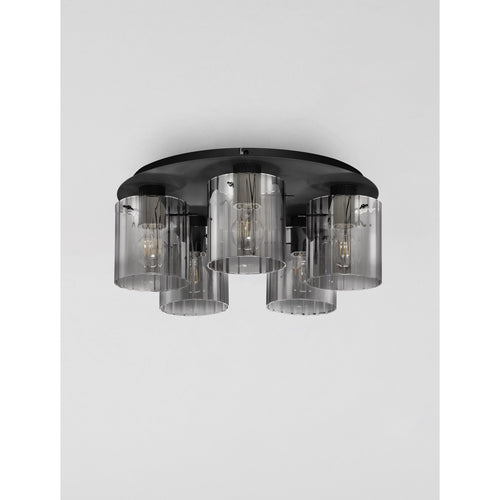 Nova Luce MIRBI Plafondlamp met lampenkap in de kleuren Smokey en Sandy Black, E27, 5x12W