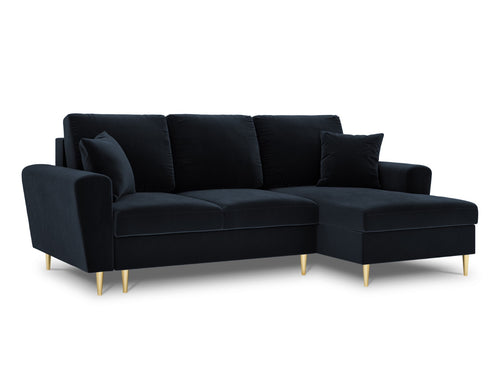 Cosmopolitan Design Converteerbare hoekbank rechts met opbergdoos Kyoto 4-zits, flueel, donkerblauw - 145x241x88cm