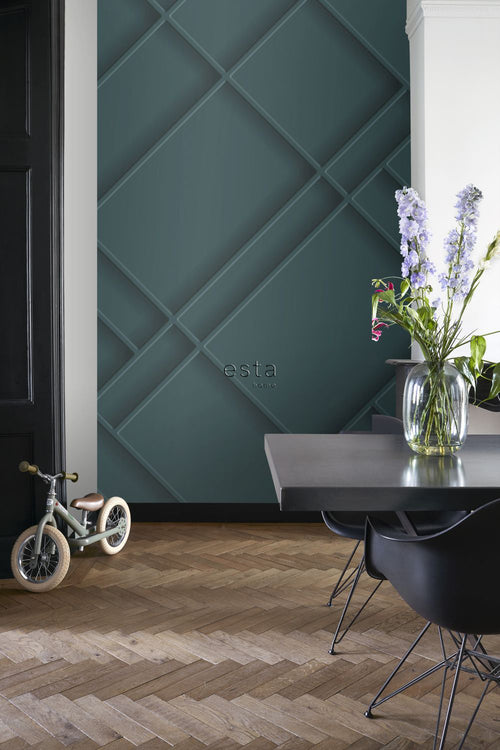 ESTAhome fotobehang wandpanelen diagonaal petrolblauw - 200 x 279 cm - 158964 - vtwonen shop