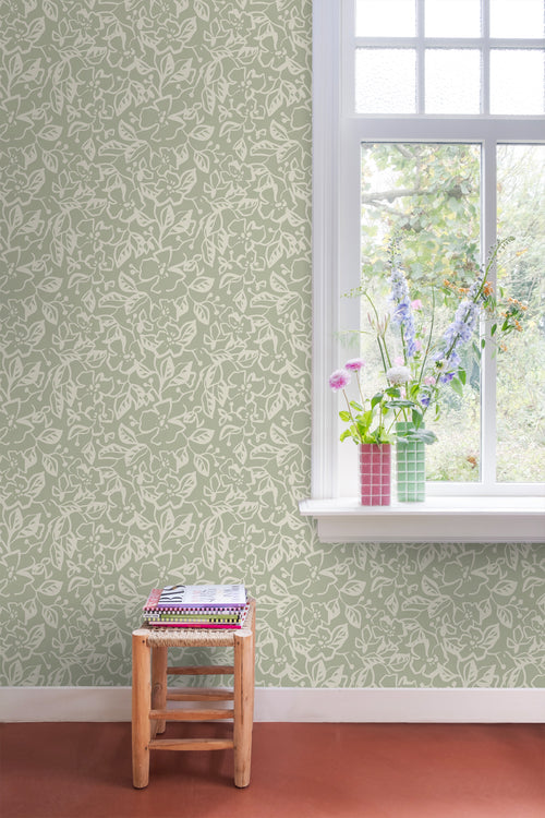 ESTAhome behang bladeren en bloemen mintgroen - 50 x 900 cm - 131372 - vtwonen shop