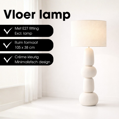 Mica Decorations Menko Vloerlamp Woonkamer - Lamp Decoratief met Lampenkap - Bureaulamp Tafellampen Woonkamer - 105 x ⌀38 cm - 60W E27 IP20 - Cream