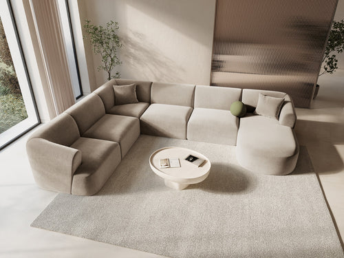 Cosmopolitan Design Modulaire panoramische hoekbank links Campi 7-zits, flueel donkerbeige - 255x330x70cm