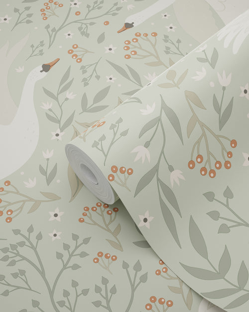 ESTAhome behang zwanen mintgroen - 53 cm x 10.05 m - 130960