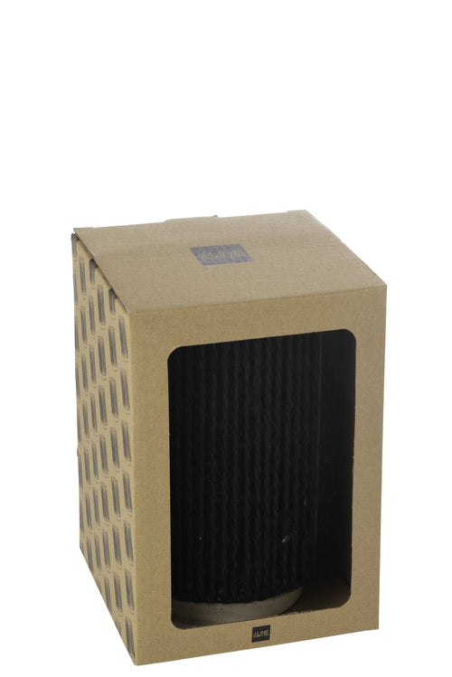 J-Line lamp Cilinder - metaal/katoen - zwart - large - LED lichtjes