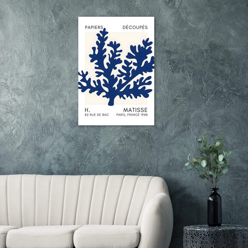Artfulprints  Matisse – Aqua bloom navy blue II   poster A4 21x29.7 cm - vtwonen shop