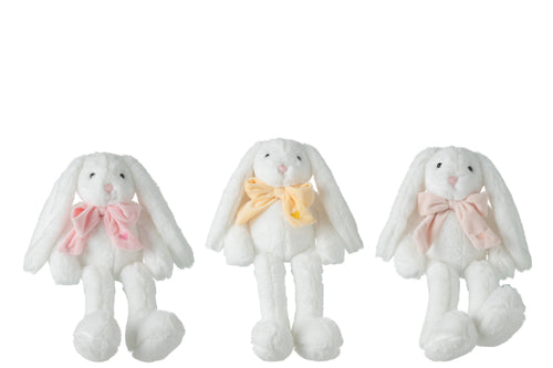 J-Line knuffel Konijn met Strik - polyester - wit - 3 st.