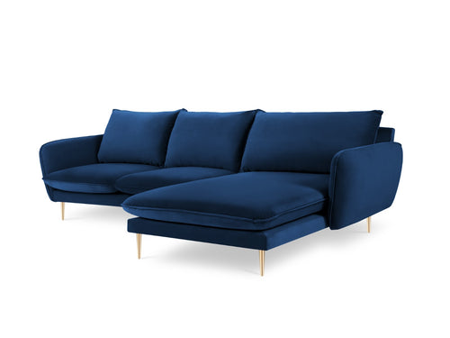 Cosmopolitan Design rechter hoekbank Vienna 5-zits, flueel, koningsblauw - 170x255x95cm