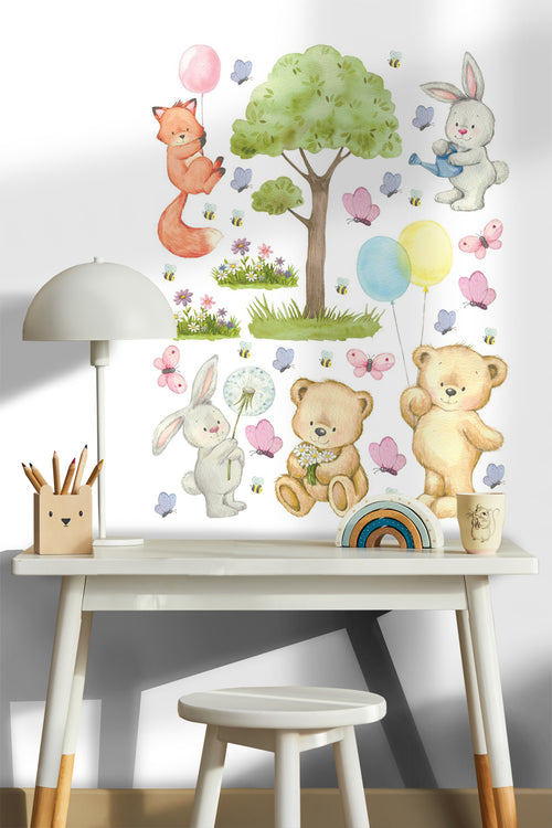 Sanders & Sanders muursticker bos met bosdieren multicolor - 85 x 65 cm - 601356