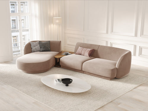 Micadoni linker modulaire bank Miley 3-zits, flueel, cappuccino - 178x303x70cm