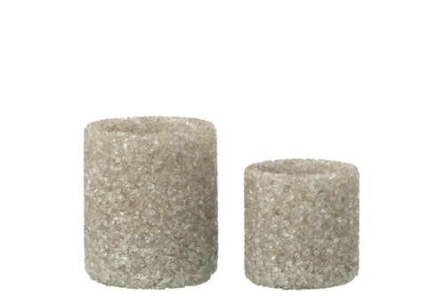 J-Line theelichthouder - steen/glas - grijs - wit - set van 2