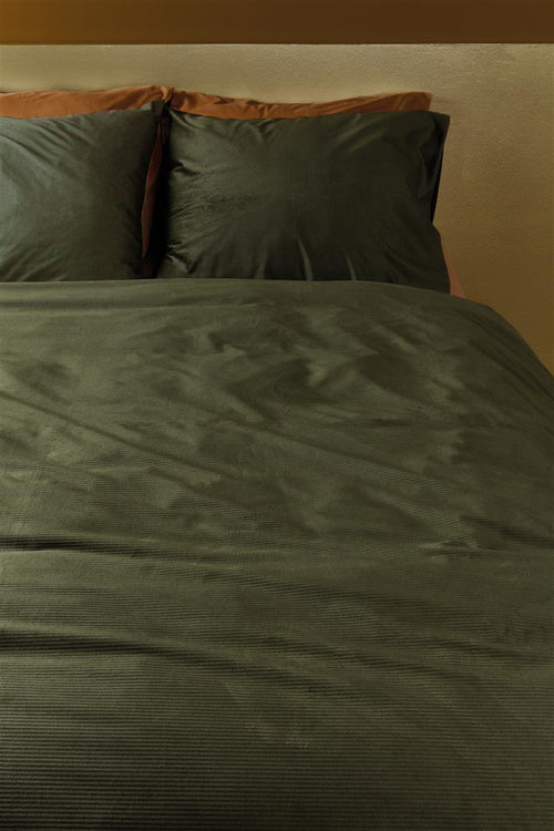 At Home by Beddinghouse Cosy Corduroy Dekbedovertrek - Eenpersoons - 140x200/220 cm cm - Groen