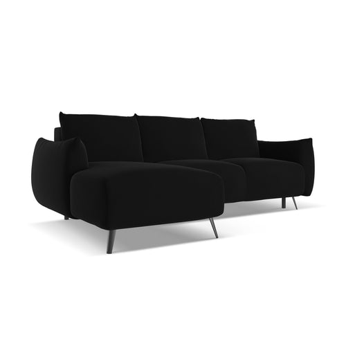 LaMiaSofa hoekbank links Genova - velours - zwart - 242x162x86