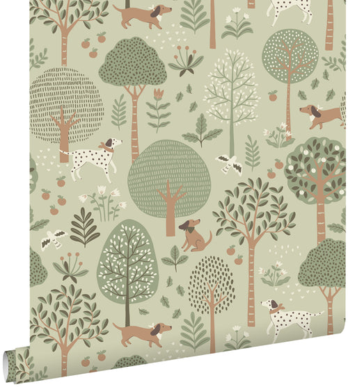 ESTAhome behang honden vergrijsd mintgroen - 53 cm x 10.05 m - 139712 - vtwonen shop