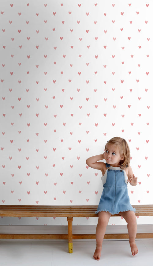 ESTAhome behang hartjes wit en terracotta roze - 50 x 900 cm - 131627
