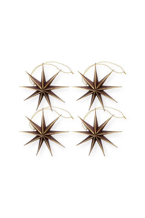 vtwonen - Kerststerren - Papier - Donkerbruin Goud - 15 cm - Set van 4