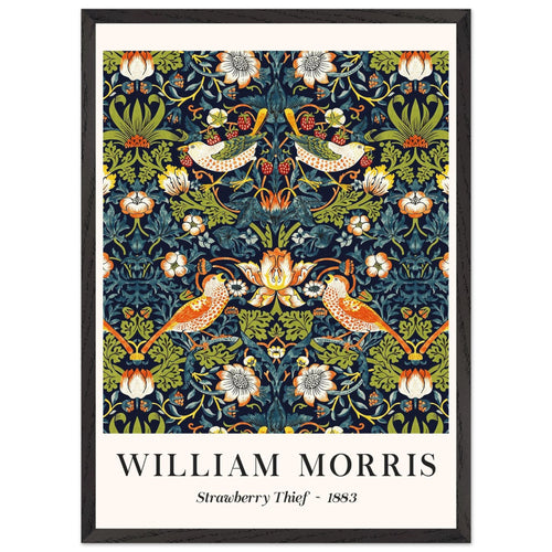 Artfulprints Poster met Lijst William Morris - Strawberry thief   - 50x70 cm - Donkergroen
