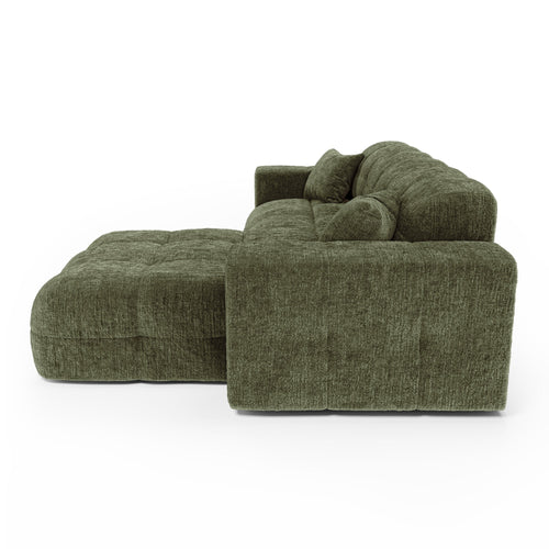 Premium Interiors - Rechthoekige hoekbank COCOON - gewaafd fluweel vintage groen 230cm