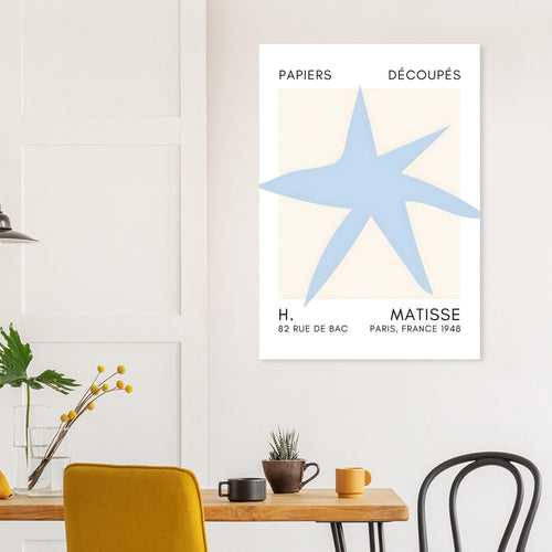 Artfulprints Poster met Lijst Matisse – Star of the sea light blue   - A4 21x29.7 cm - Blauw