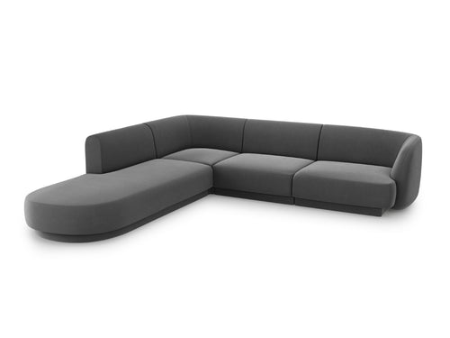Micadoni linker hoekbank Miley 6-zits, flueel, grijs - 248x255x70cm