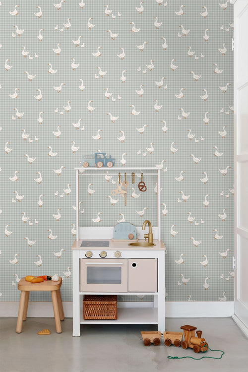 ESTAhome behang schattige ganzen blauw - 50 x 900 cm - 132187