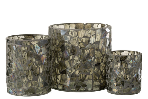 J-Line windlicht Mozaiek - glas - grijs/groen - large
